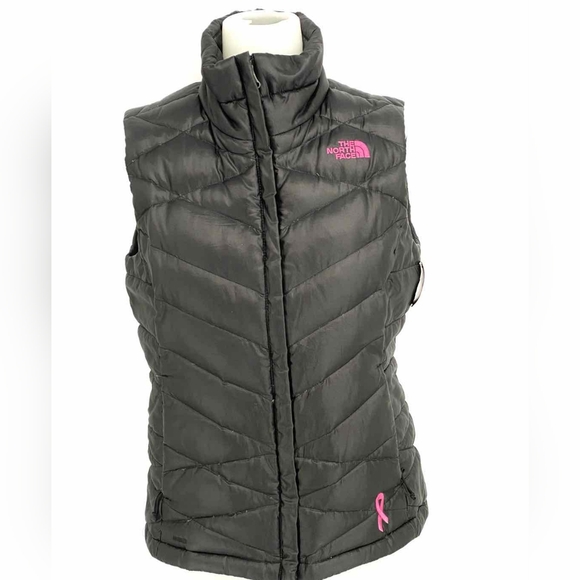 🆕The North Face Breast Cancer Awareness Black Goose Down Puffer Vest Size Small - Picture 1 of 16